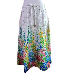 Tumbleweeds Vintage Skirt White Floral Button Front Cotton Blend Midi M